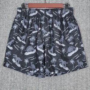 T-Rex Swim Trunks Mens Small Black Lined Shorts Surfing Dinosaurs